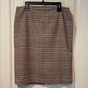 Talbots Wool blend Women's Plaid Pencil Skirt - Black, Red, Tan